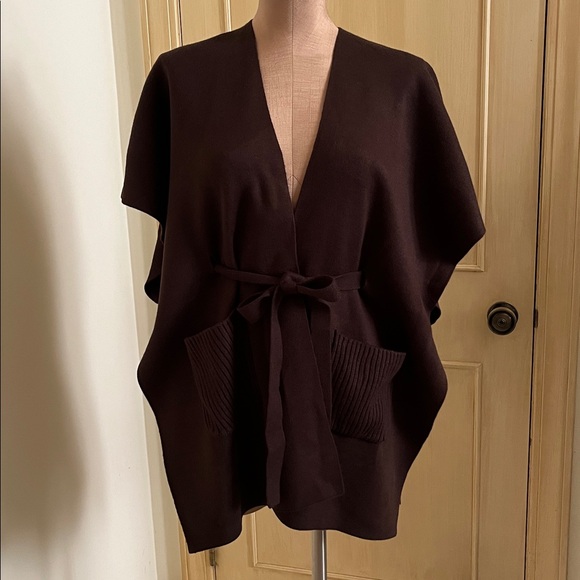 LOFT NWT Brown Knit Belted Kimono 2 Pocket City-Chic Minimalist Sweater SZ XS/S - Picture 1 of 16